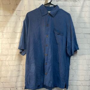Tommy Bahama blue silk palm leave print size large button up shirt